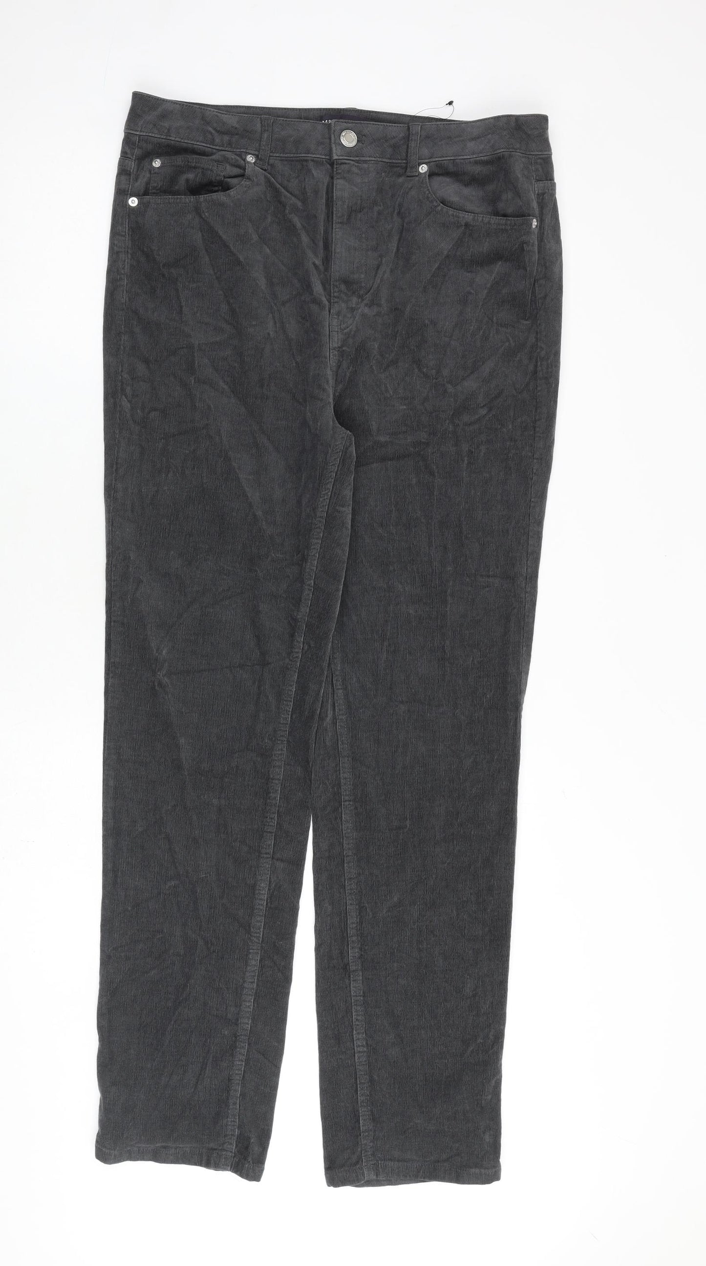 Marks and Spencer Womens Grey Cotton Trousers Size 16 L31 in Regular Zip