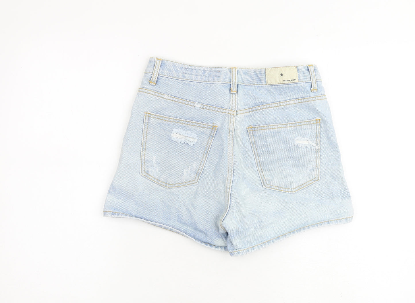 Royalcheese Womens Blue 100% Cotton Mom Shorts Size M L3 in Regular Zip - Distressed Denim