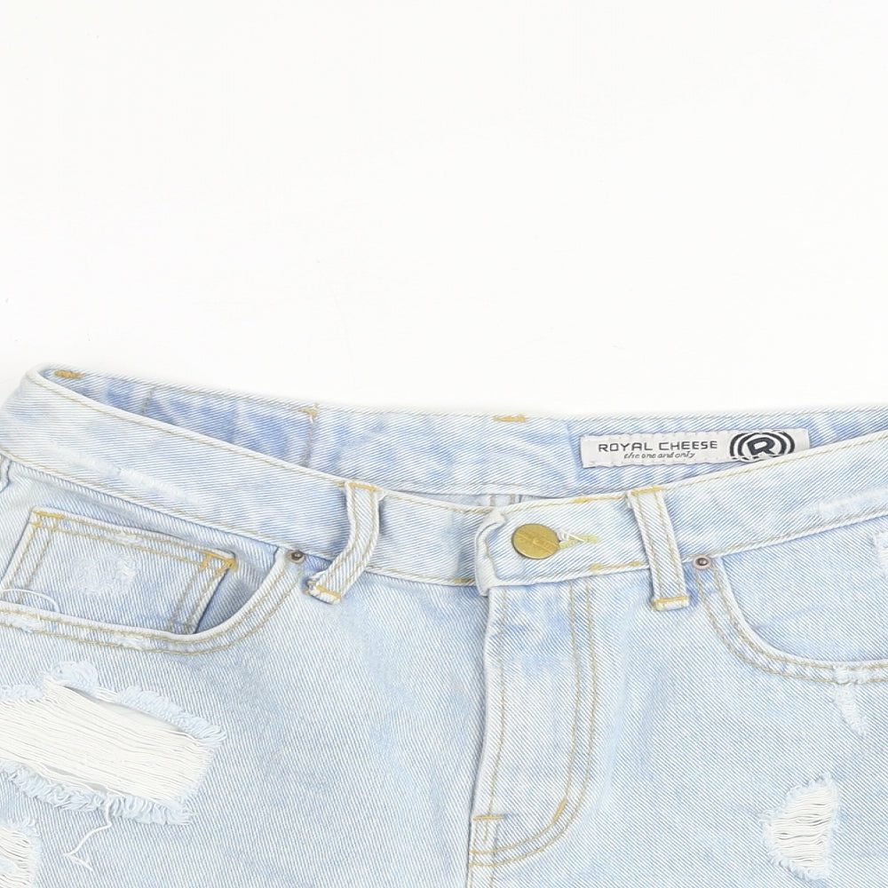 Royalcheese Womens Blue 100% Cotton Mom Shorts Size M L3 in Regular Zip - Distressed Denim