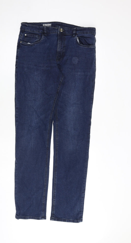 George Mens Blue Cotton Straight Jeans Size 34 in L34 in Regular Zip