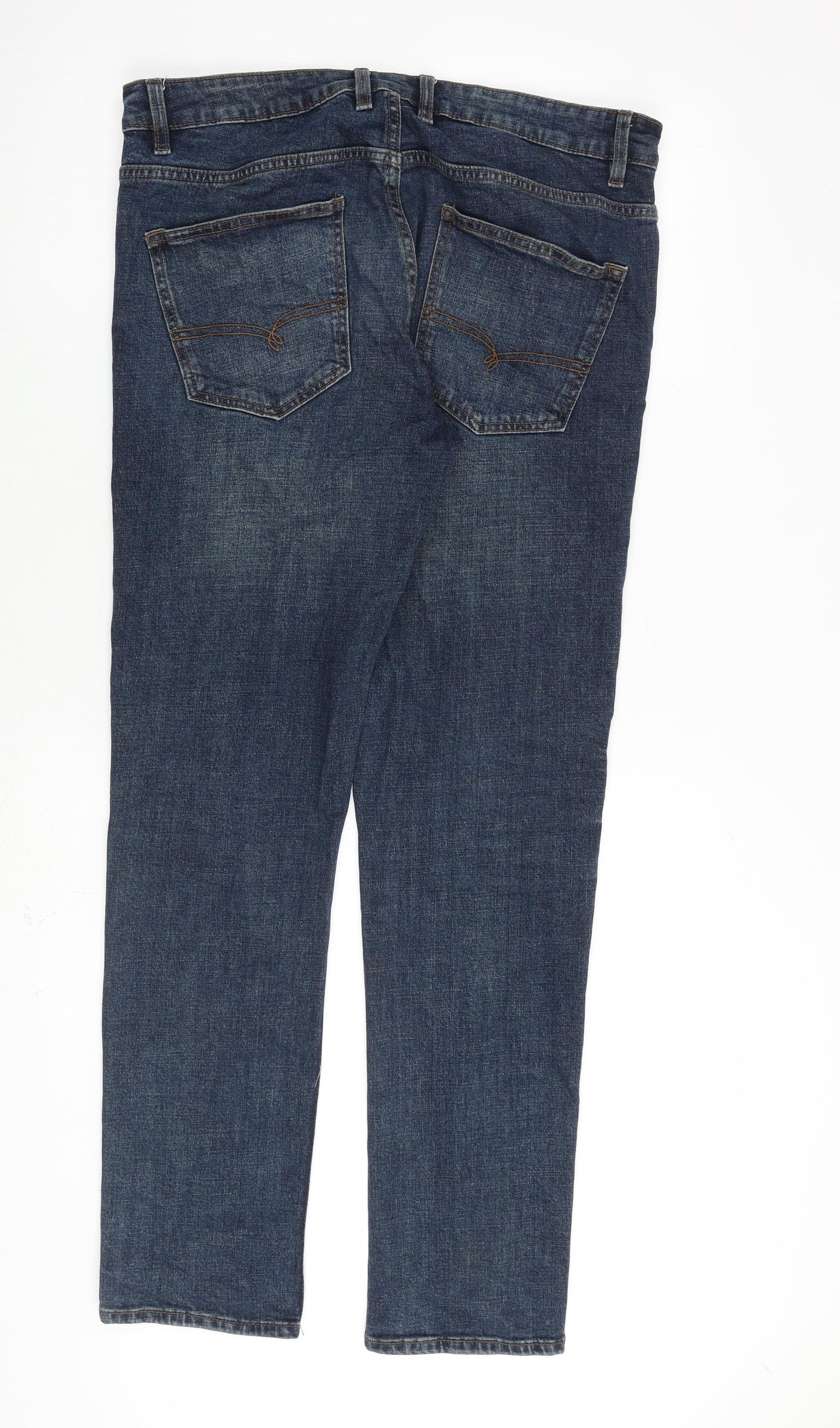 NEXT Mens Blue Cotton Straight Jeans Size 32 in L34 in Slim Zip