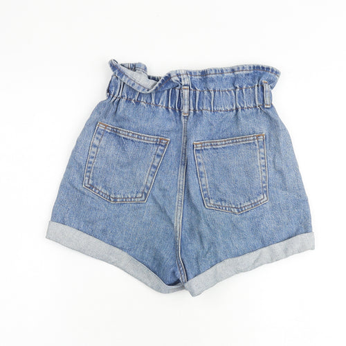 Topshop Womens Blue 100% Cotton Paperbag Shorts Size 6 L3 in Regular Zip