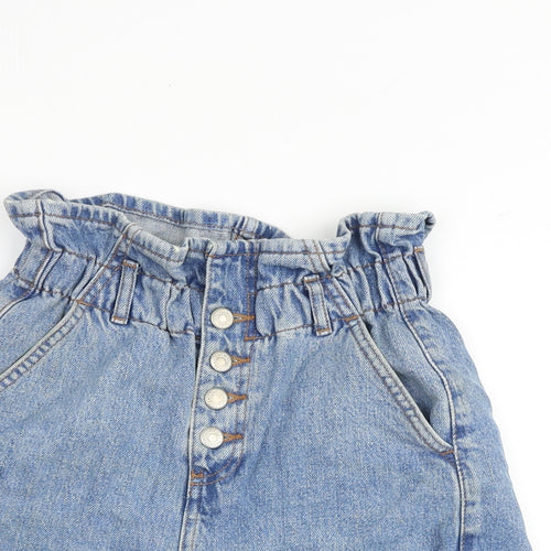 Topshop Womens Blue 100% Cotton Paperbag Shorts Size 6 L3 in Regular Zip