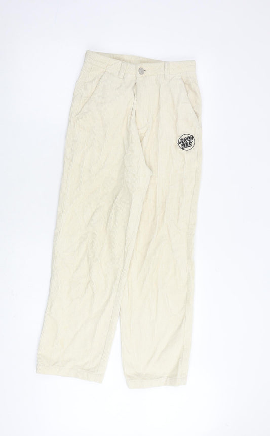Santa Cruz Womens Beige Cotton Trousers Size 6 L27 in Regular Zip - Santa Cruz Logo Mushroom Pockets