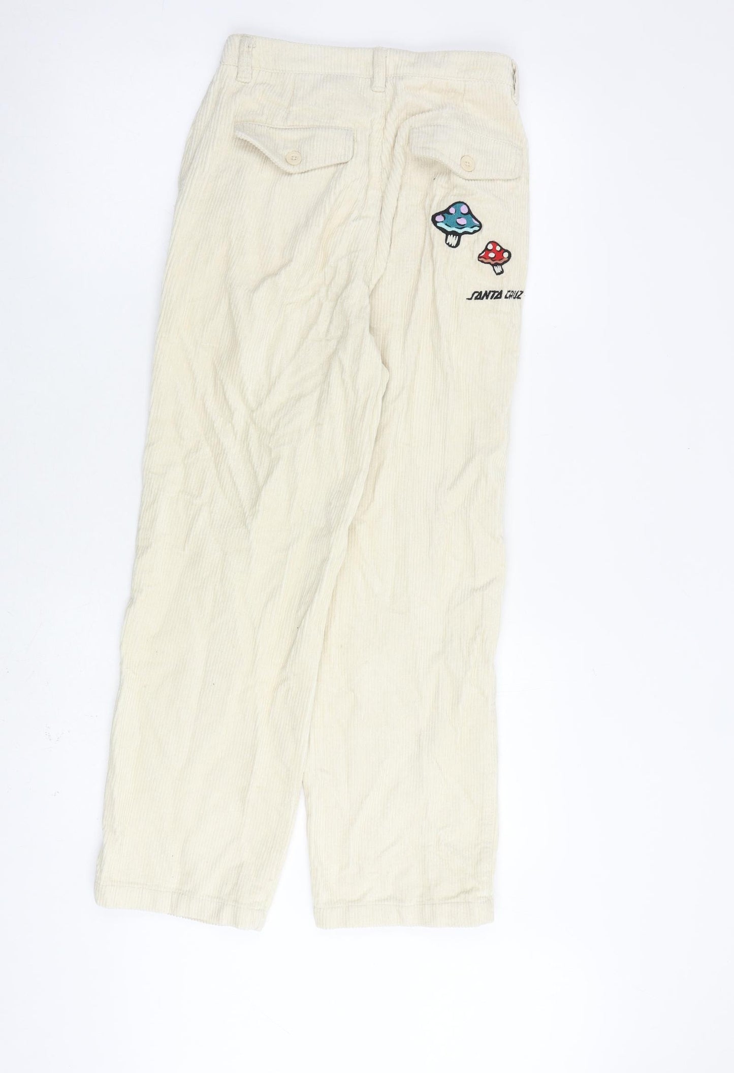 Santa Cruz Womens Beige Cotton Trousers Size 6 L27 in Regular Zip - Santa Cruz Logo Mushroom Pockets