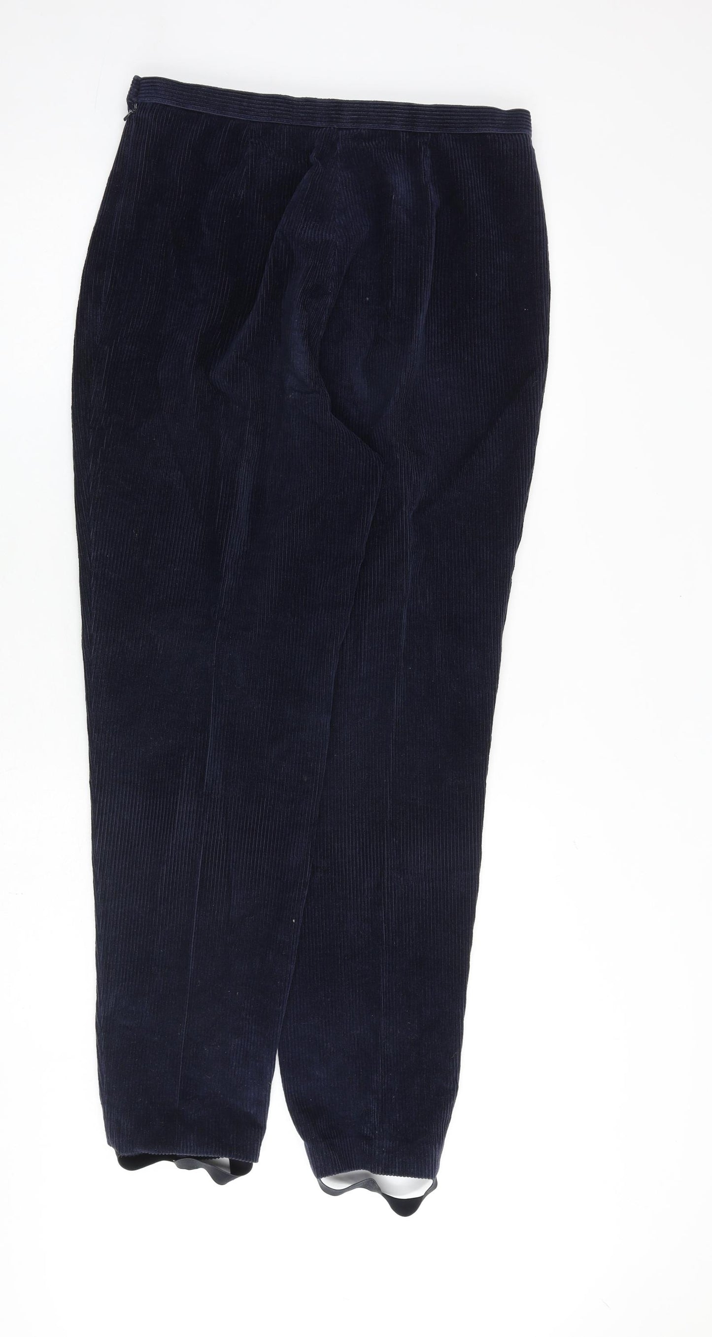 Marks and Spencer Womens Blue Cotton Trousers Size 16 L29 in Regular Zip - Foot Stirrups