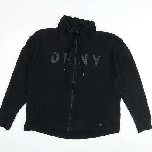 DKNY Womens Black Cotton Full Zip Sweatshirt Size M Zip