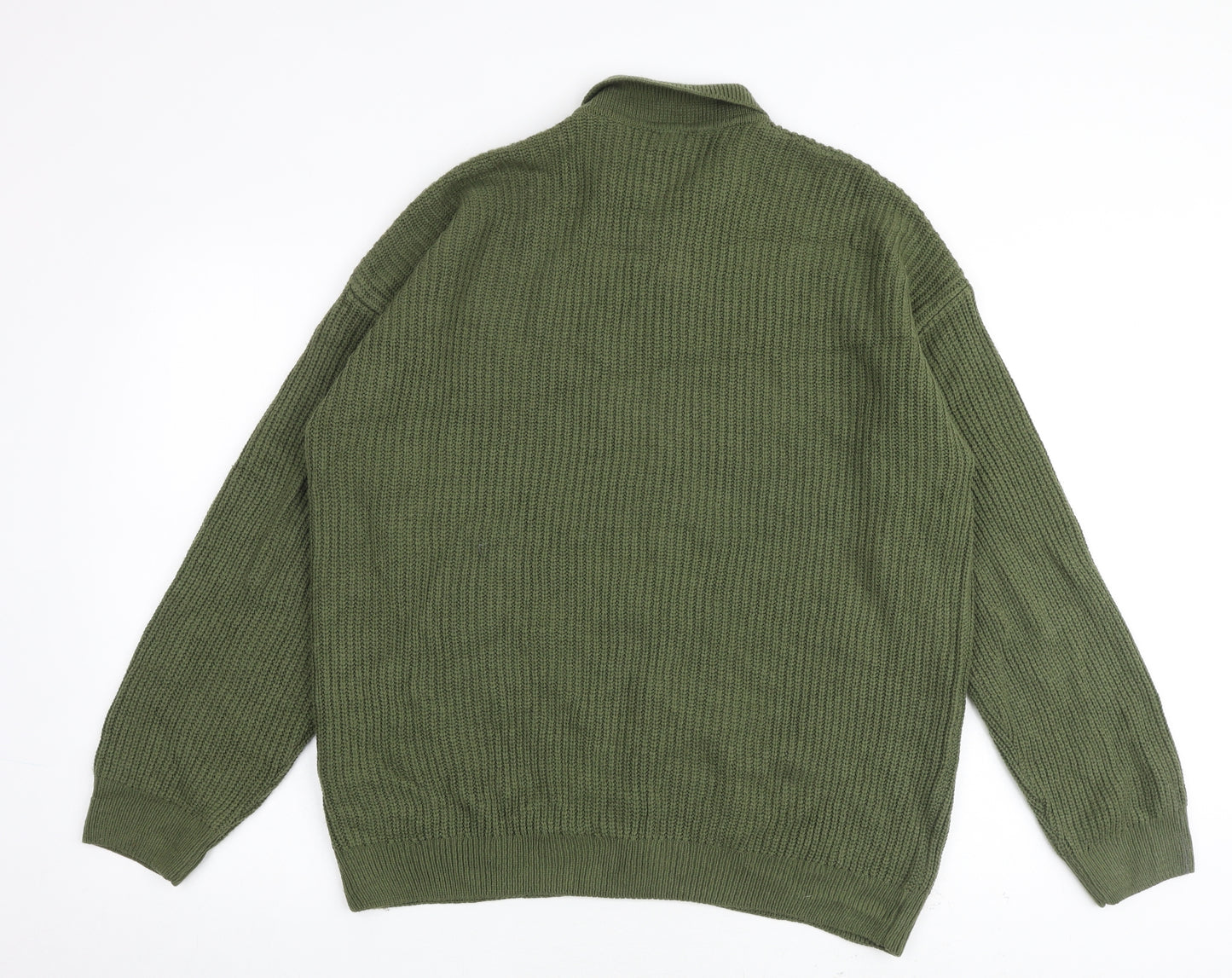New Look Mens Green Collared Acrylic Cardigan Jumper Size L Long Sleeve
