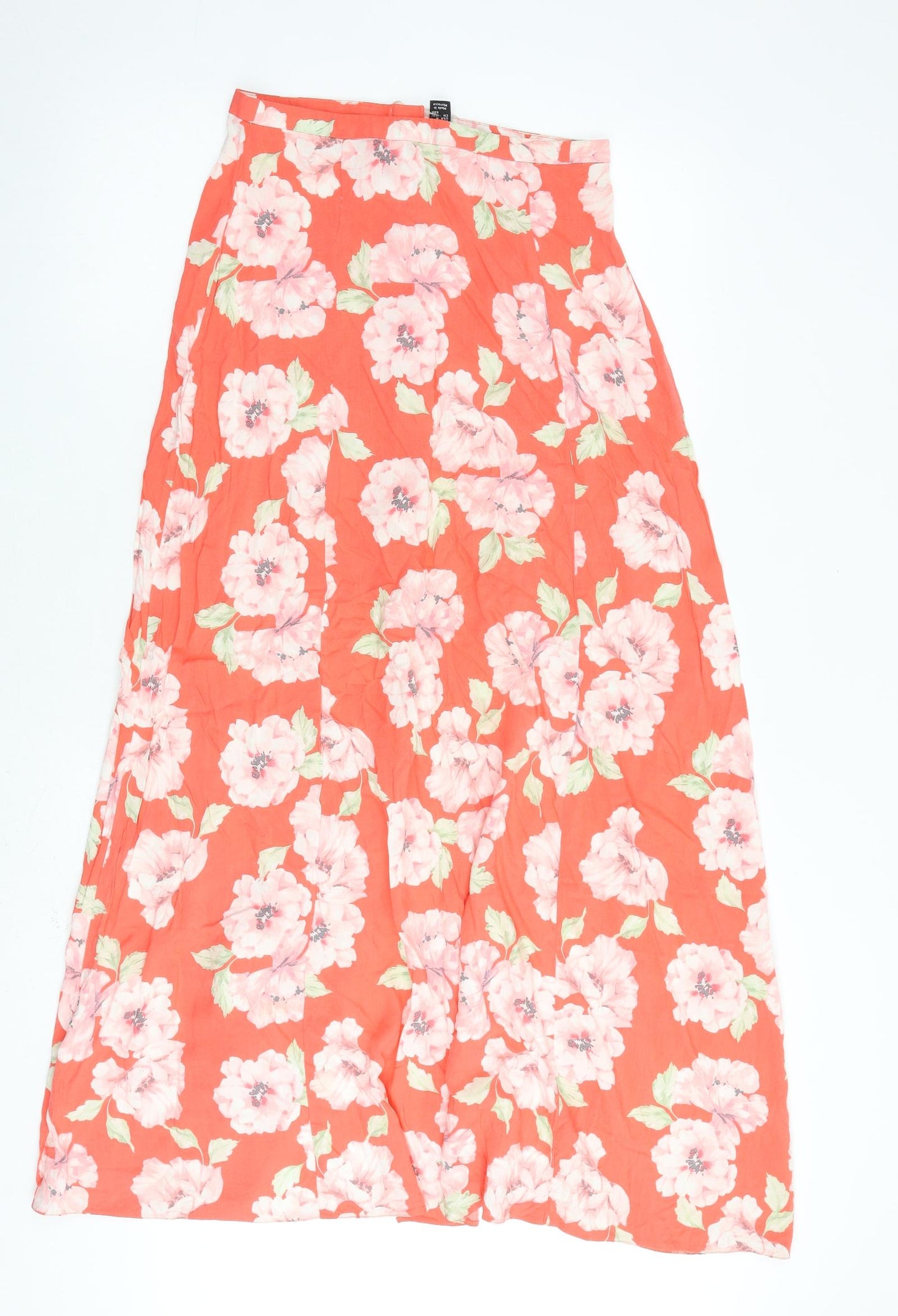 New Look Womens Pink Floral Viscose Swing Skirt Size 8 Button