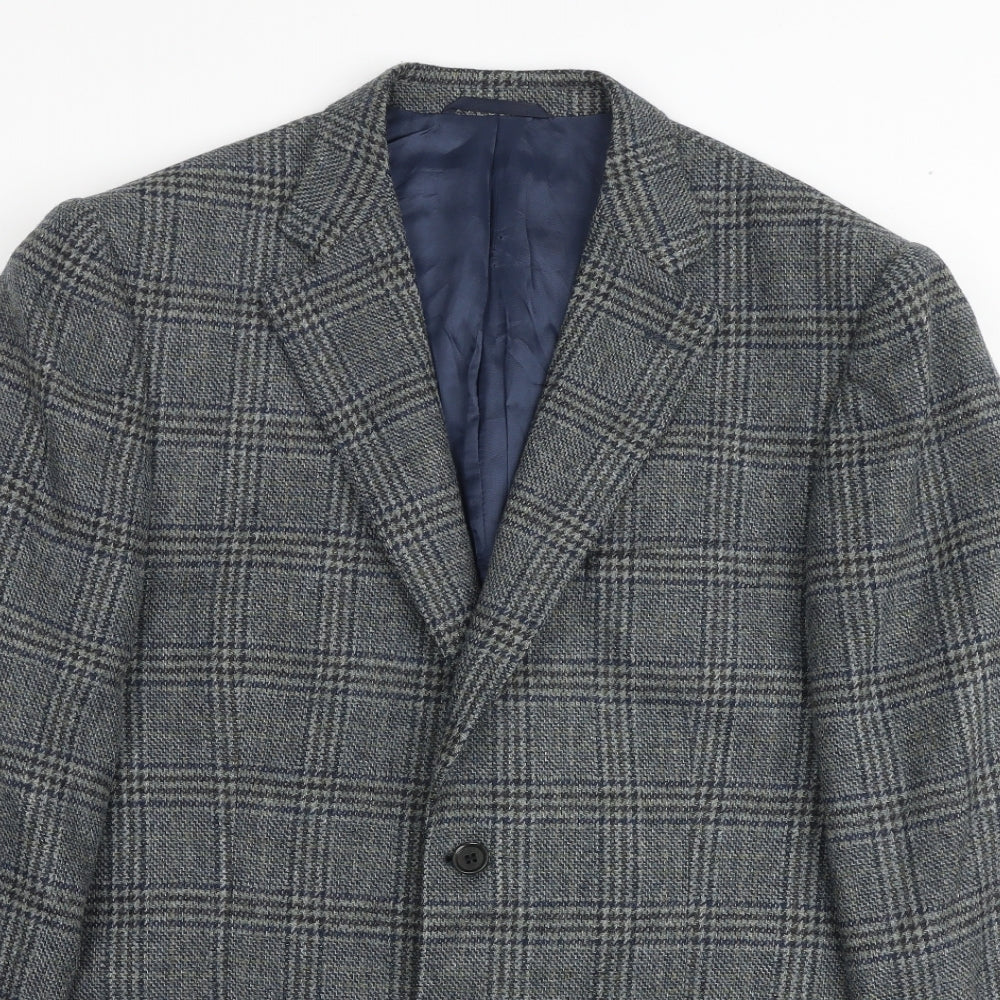 Austin Reed Mens Grey Plaid Wool Jacket Suit Jacket Size 44 Regular