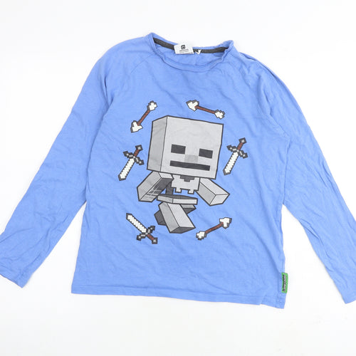 NEXT Boys Blue 100% Cotton Basic T-Shirt Size 12 Years Round Neck Pullover - Minecraft