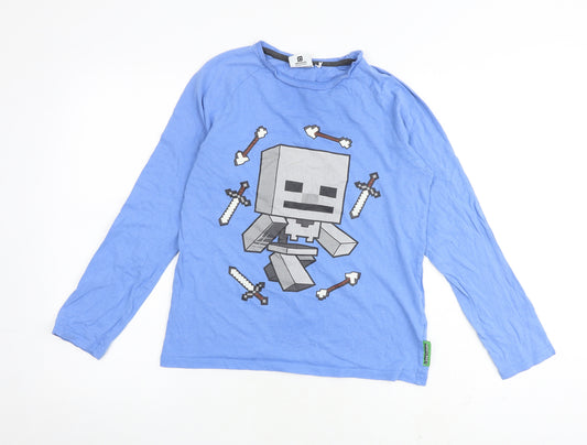 NEXT Boys Blue 100% Cotton Basic T-Shirt Size 12 Years Round Neck Pullover - Minecraft