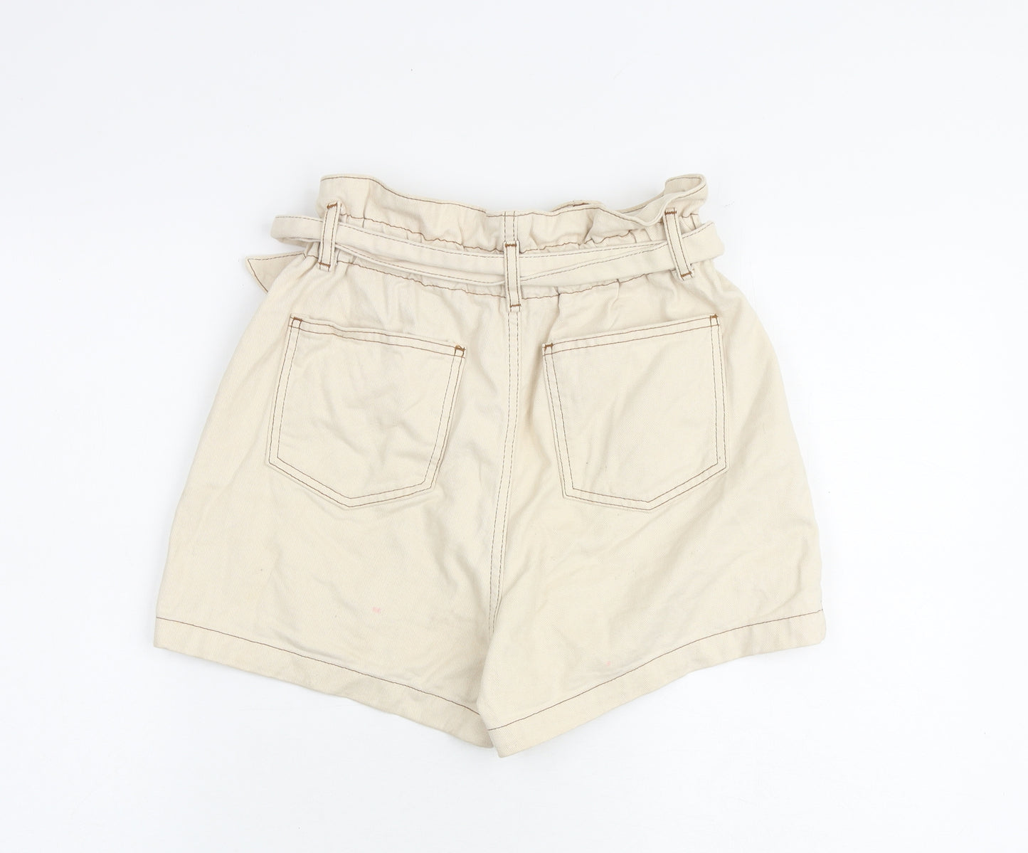Denim & Co. Womens Beige 100% Cotton Paperbag Shorts Size 10 L3 in Regular Zip - Belted