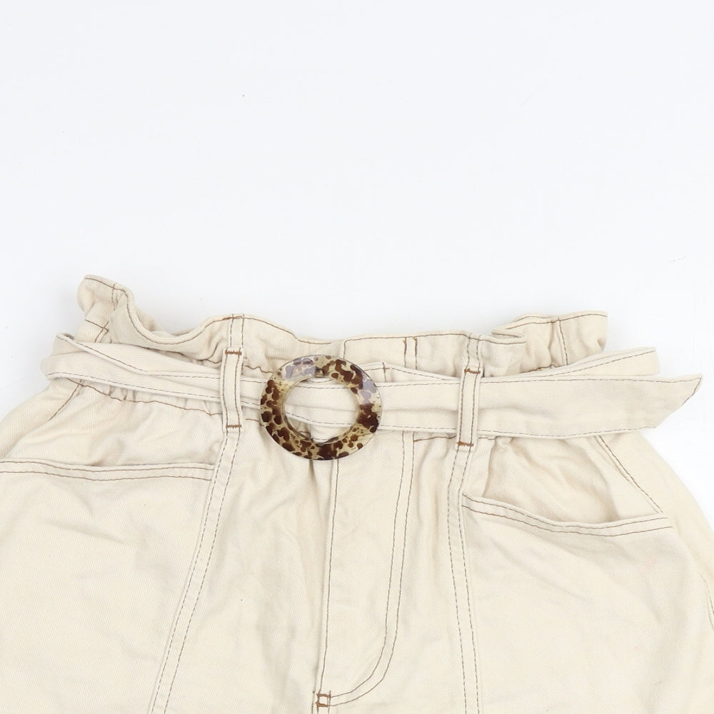 Denim & Co. Womens Beige 100% Cotton Paperbag Shorts Size 10 L3 in Regular Zip - Belted