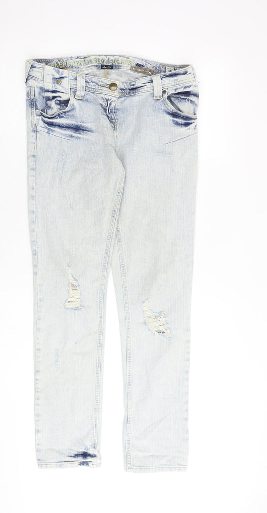 River Island Womens Blue Cotton Straight Jeans Size 10 L30 in Regular Zip