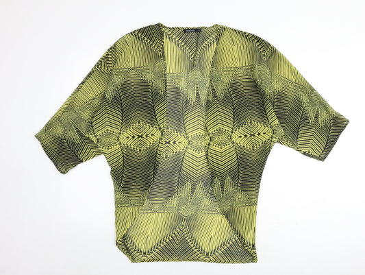 Boohoo Womens Black Geometric Polyester Kimono Blouse Size S V-Neck