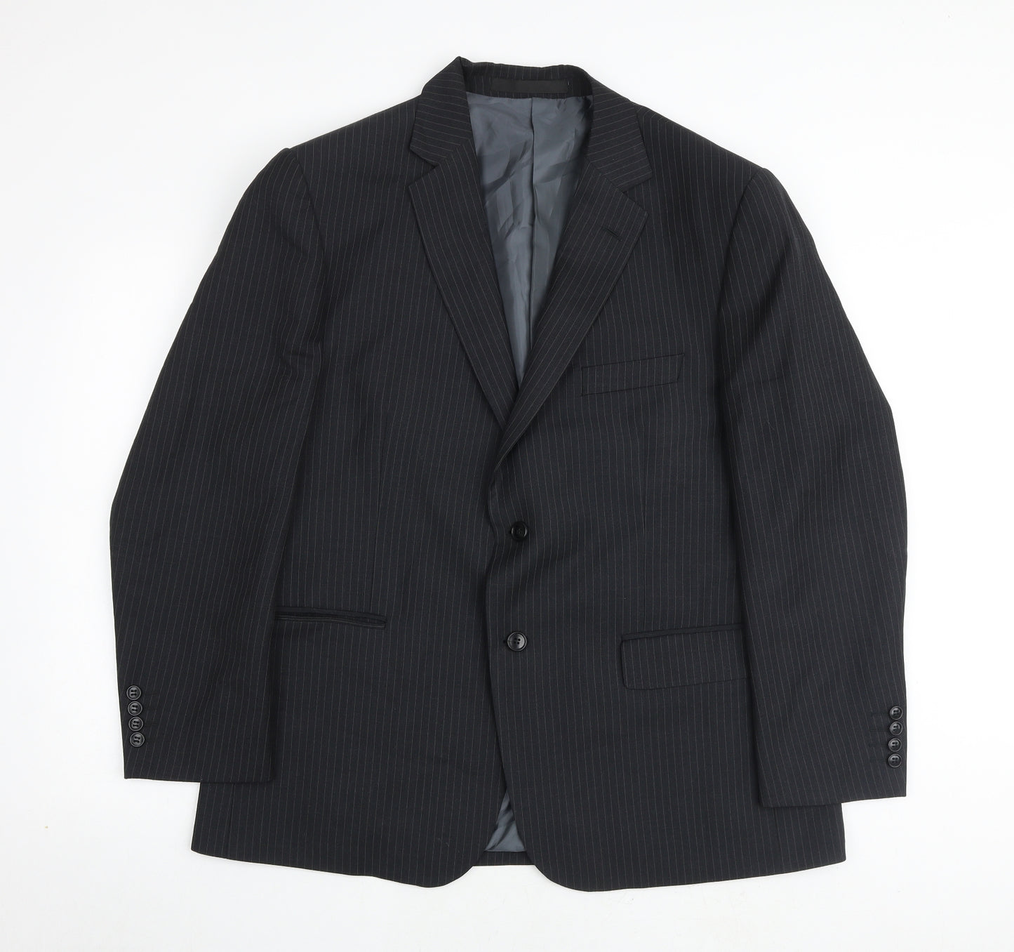 Marks and Spencer Mens Grey Striped Polyester Jacket Suit Jacket Size 44 Regular