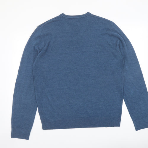 Marks and Spencer Mens Blue V-Neck Acrylic Pullover Jumper Size L Long Sleeve