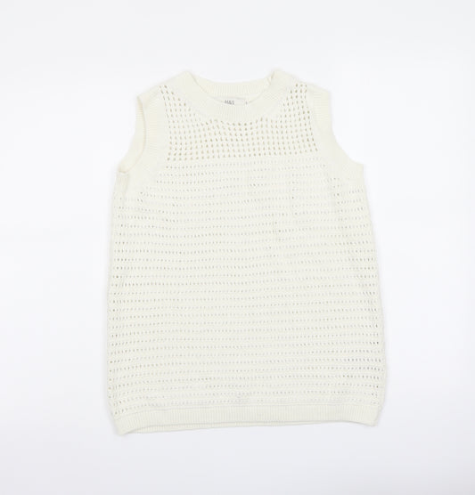 Marks and Spencer Womens Ivory Round Neck Cotton Vest Jumper Size XS