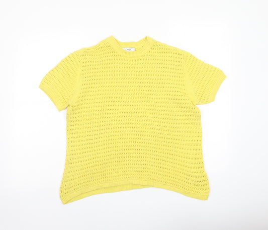 Marks and Spencer Womens Yellow Crew Neck Cotton Pullover Jumper Size M