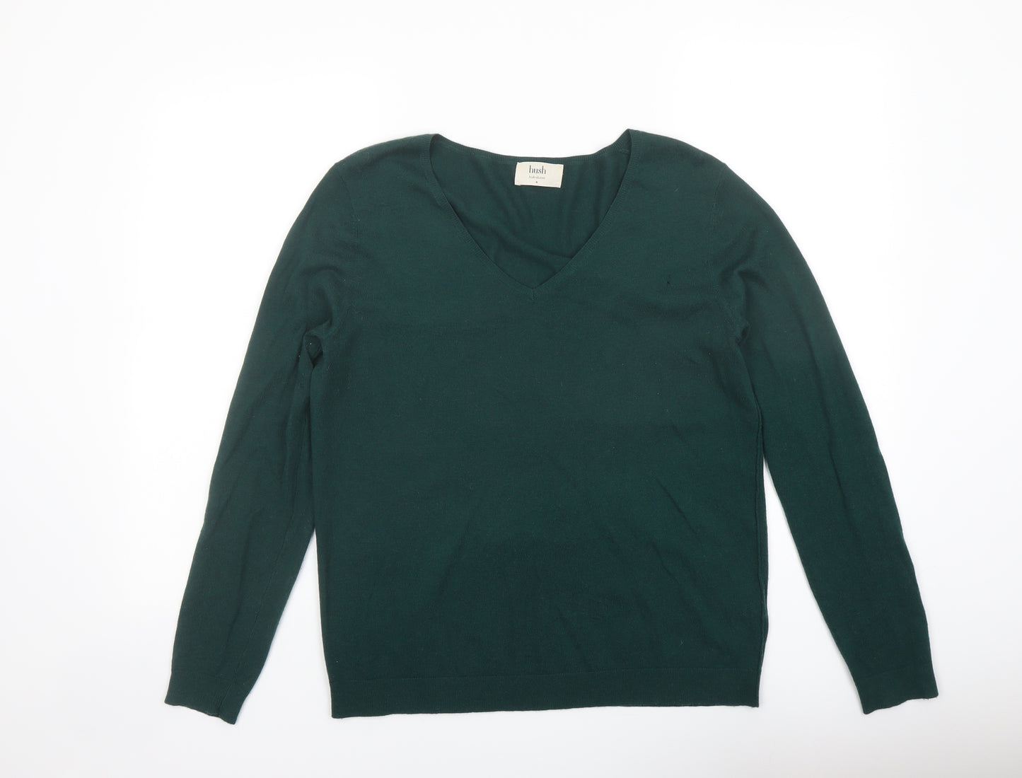 Hush Womens Green V-Neck Wool Pullover Jumper Size M
