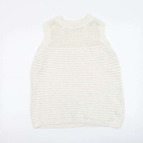 Marks and Spencer Womens Ivory Crew Neck Cotton Vest Jumper Size M