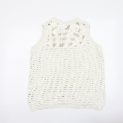 Marks and Spencer Womens Ivory Crew Neck Cotton Vest Jumper Size M