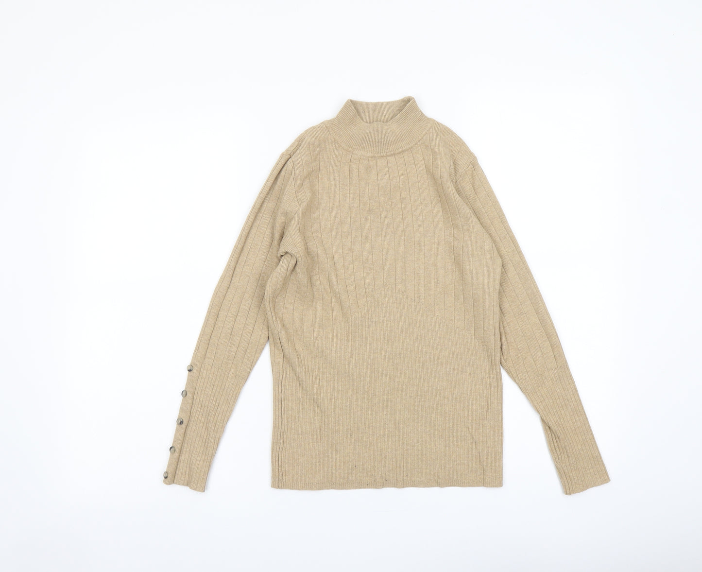 Marks and Spencer Womens Beige Mock Neck Acrylic Pullover Jumper Size 10