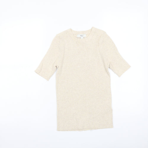 Marks and Spencer Womens Beige Round Neck Viscose Pullover Jumper Size S