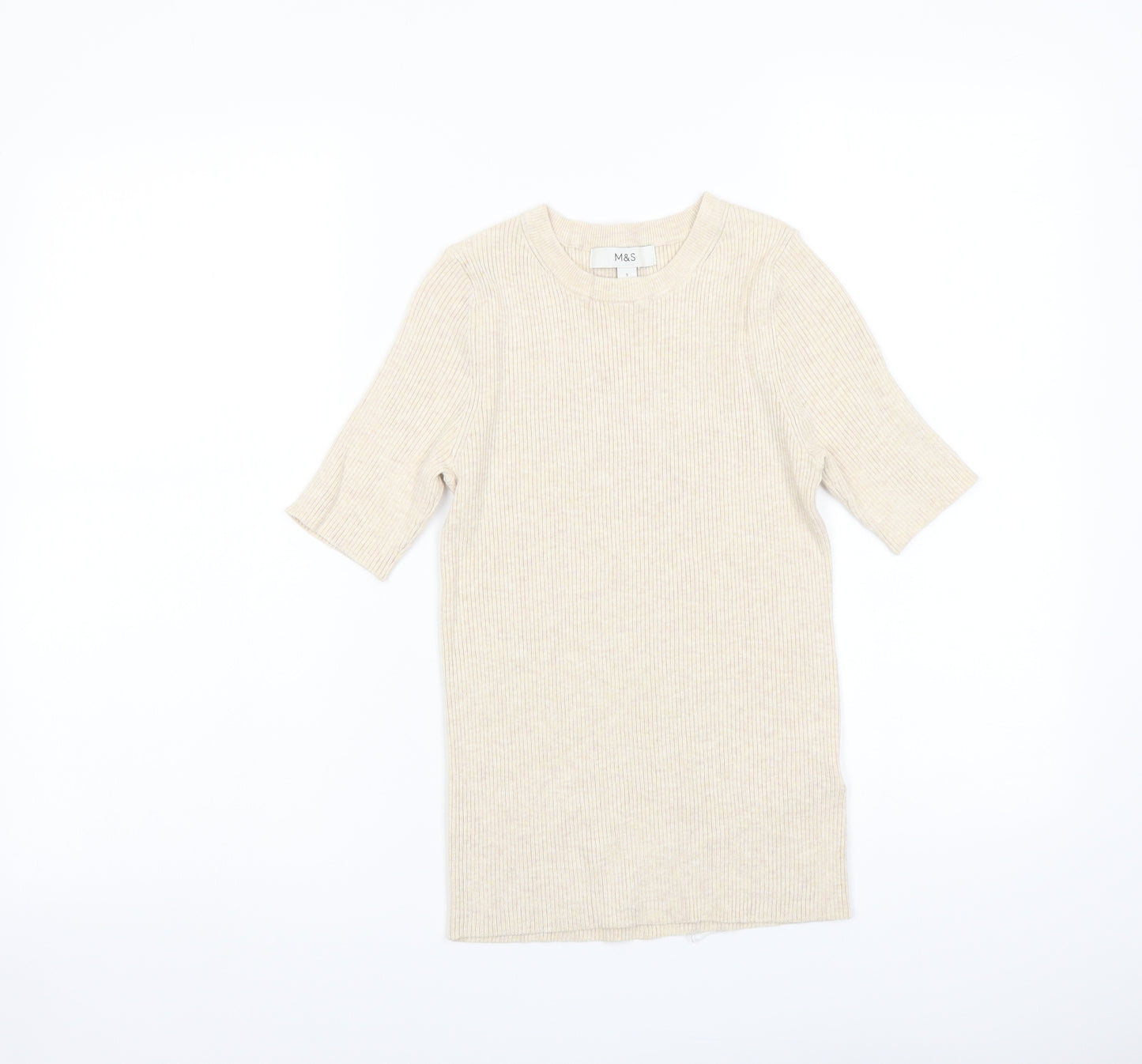 Marks and Spencer Womens Beige Round Neck Viscose Pullover Jumper Size S