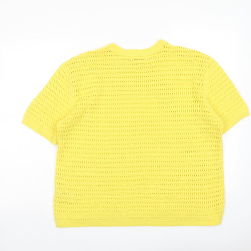 Marks and Spencer Womens Yellow Crew Neck Cotton Pullover Jumper Size L