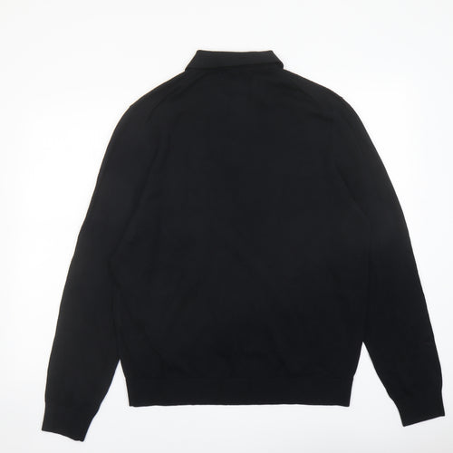 Autograph Mens Black Collared Cotton Pullover Jumper Size L Long Sleeve