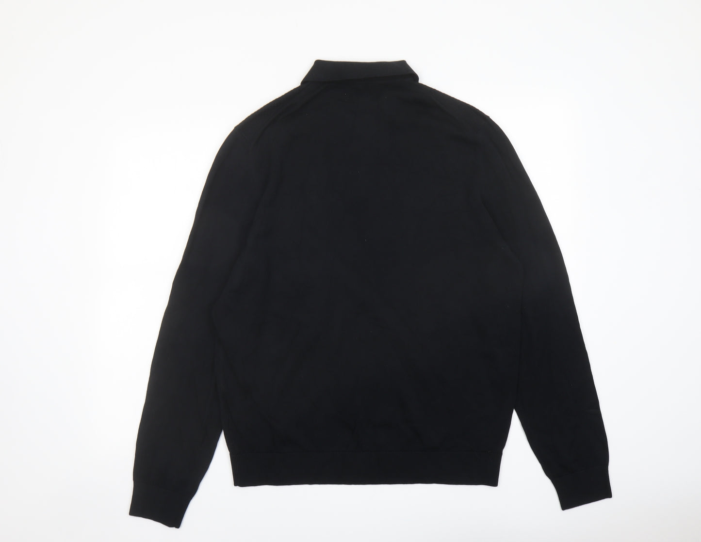 Autograph Mens Black Collared Cotton Pullover Jumper Size L Long Sleeve