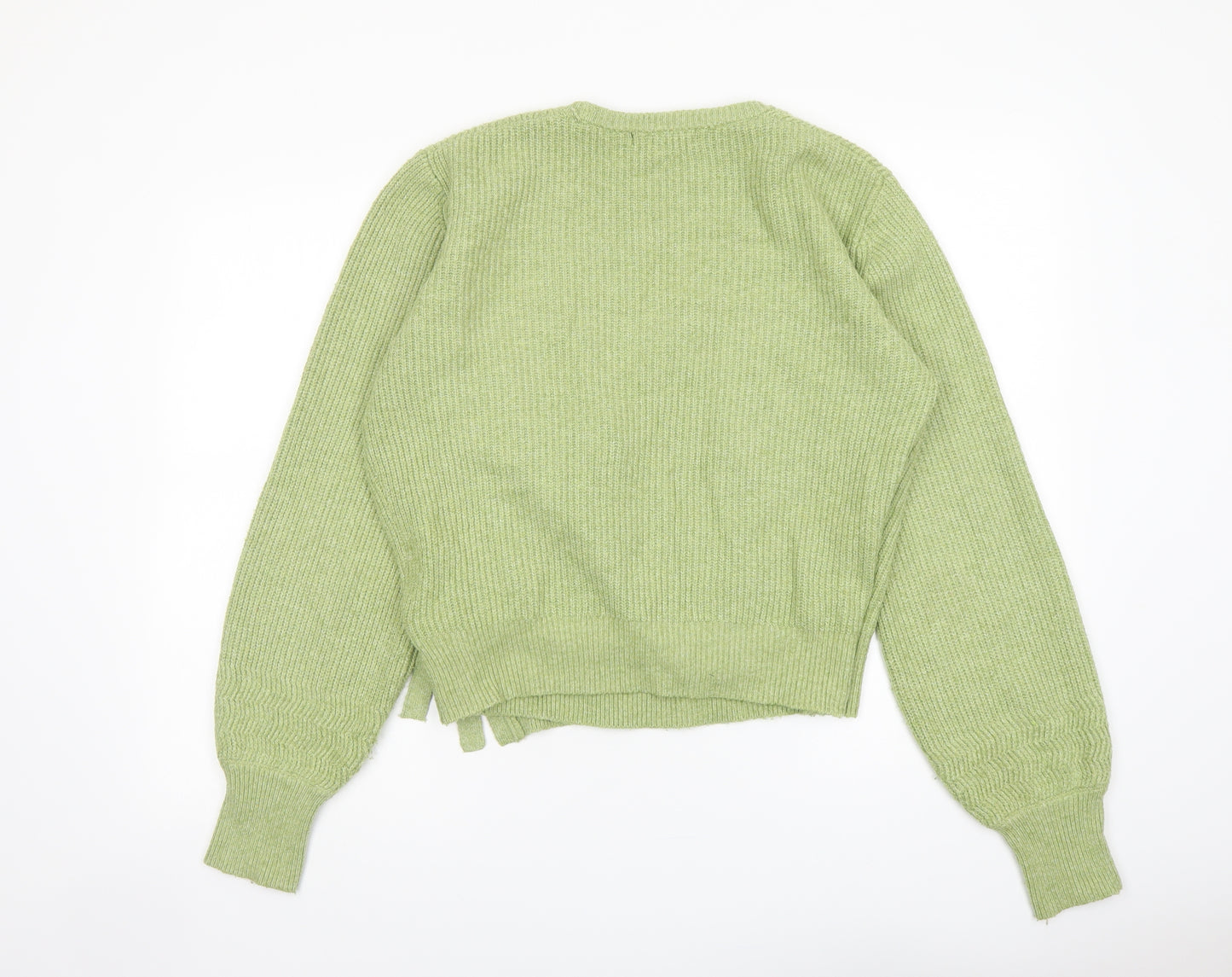 Marks and Spencer Womens Green V-Neck Cotton Wrap Jumper Size S