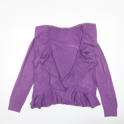 Per Una Womens Purple V-Neck Acrylic Cardigan Jumper Size 14 - Ruffle