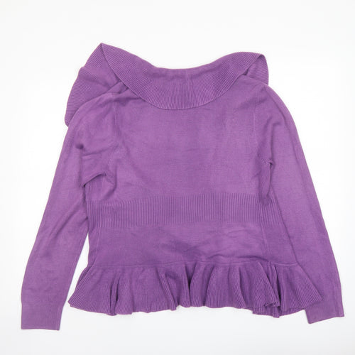Per Una Womens Purple V-Neck Acrylic Cardigan Jumper Size 14 - Ruffle