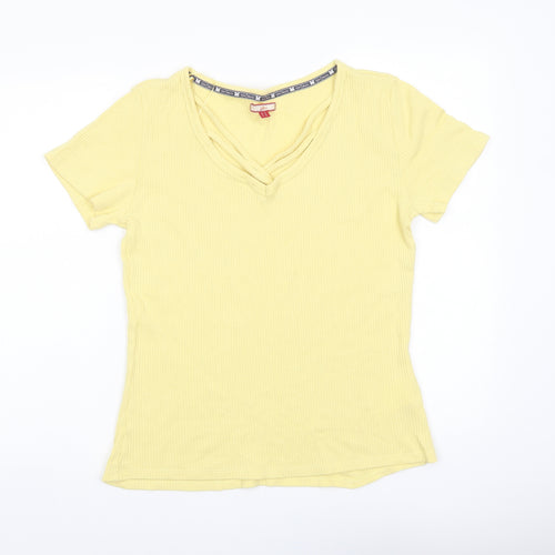 Joe Browns Womens Yellow Cotton Basic T-Shirt Size 16 V-Neck