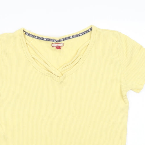 Joe Browns Womens Yellow Cotton Basic T-Shirt Size 16 V-Neck
