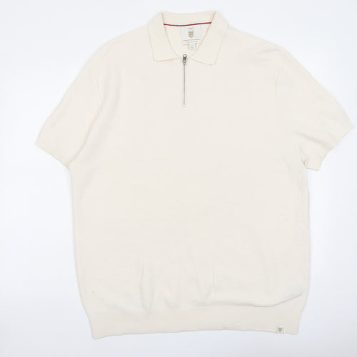 Marks and Spencer Mens Ivory Polyester Polo Size 2XL Collared Zip - England