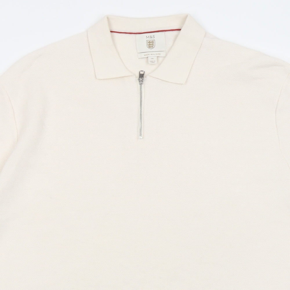 Marks and Spencer Mens Ivory Polyester Polo Size 2XL Collared Zip - England