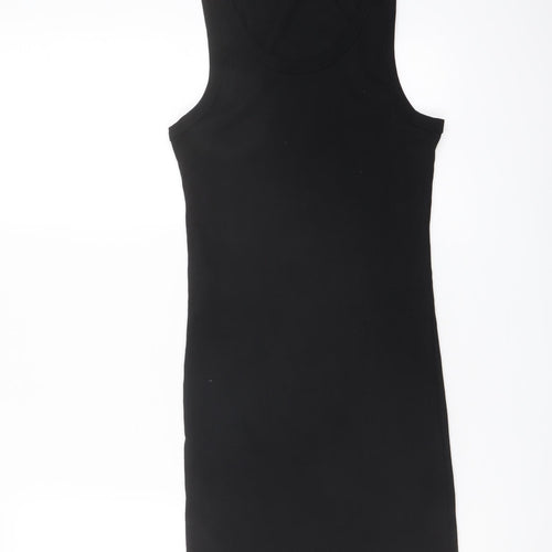 ASOS Womens Black Cotton Tank Dress Size 10 Round Neck Pullover