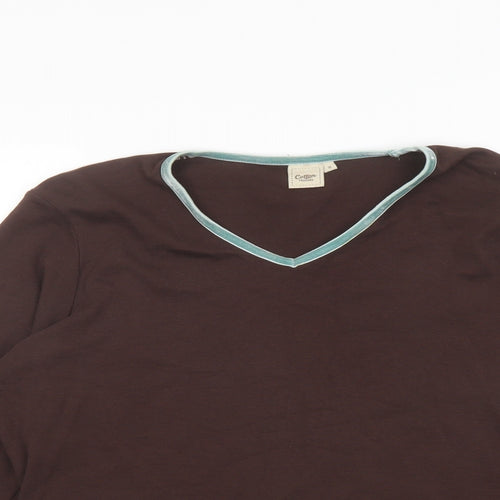 Cotton Traders Womens Brown Cotton Basic T-Shirt Size 18 V-Neck