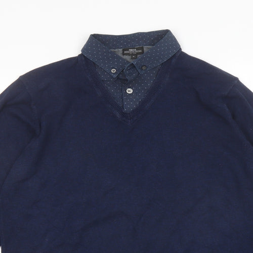 NEXT Mens Blue Collared Acrylic Pullover Jumper Size M Long Sleeve