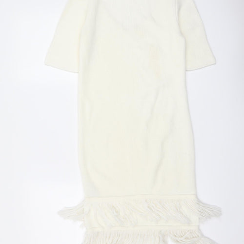 ASOS Womens Ivory Acrylic Bodycon Size 6 V-Neck Pullover - Tassel Hem