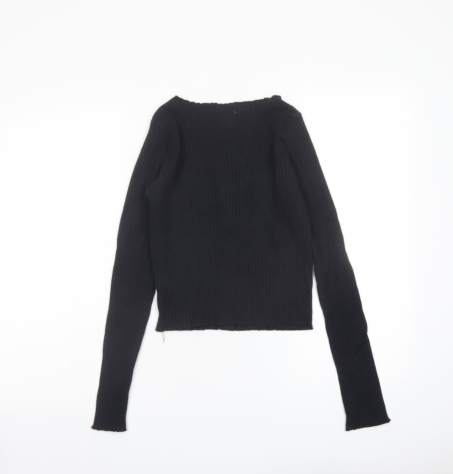 Topshop Womens Black Cotton Basic T-Shirt Size 12 Scoop Neck