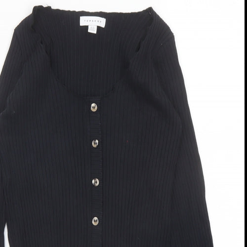 Topshop Womens Black Cotton Basic T-Shirt Size 12 Scoop Neck