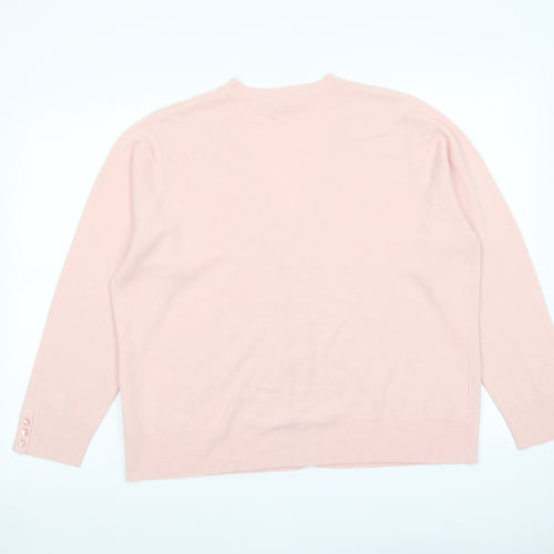 BHS Womens Pink V-Neck Acrylic Cardigan Jumper Size 20