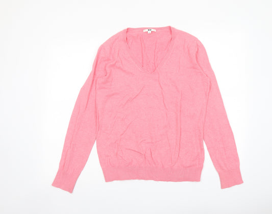 Uniqlo Womens Pink V-Neck Acrylic Pullover Jumper Size L