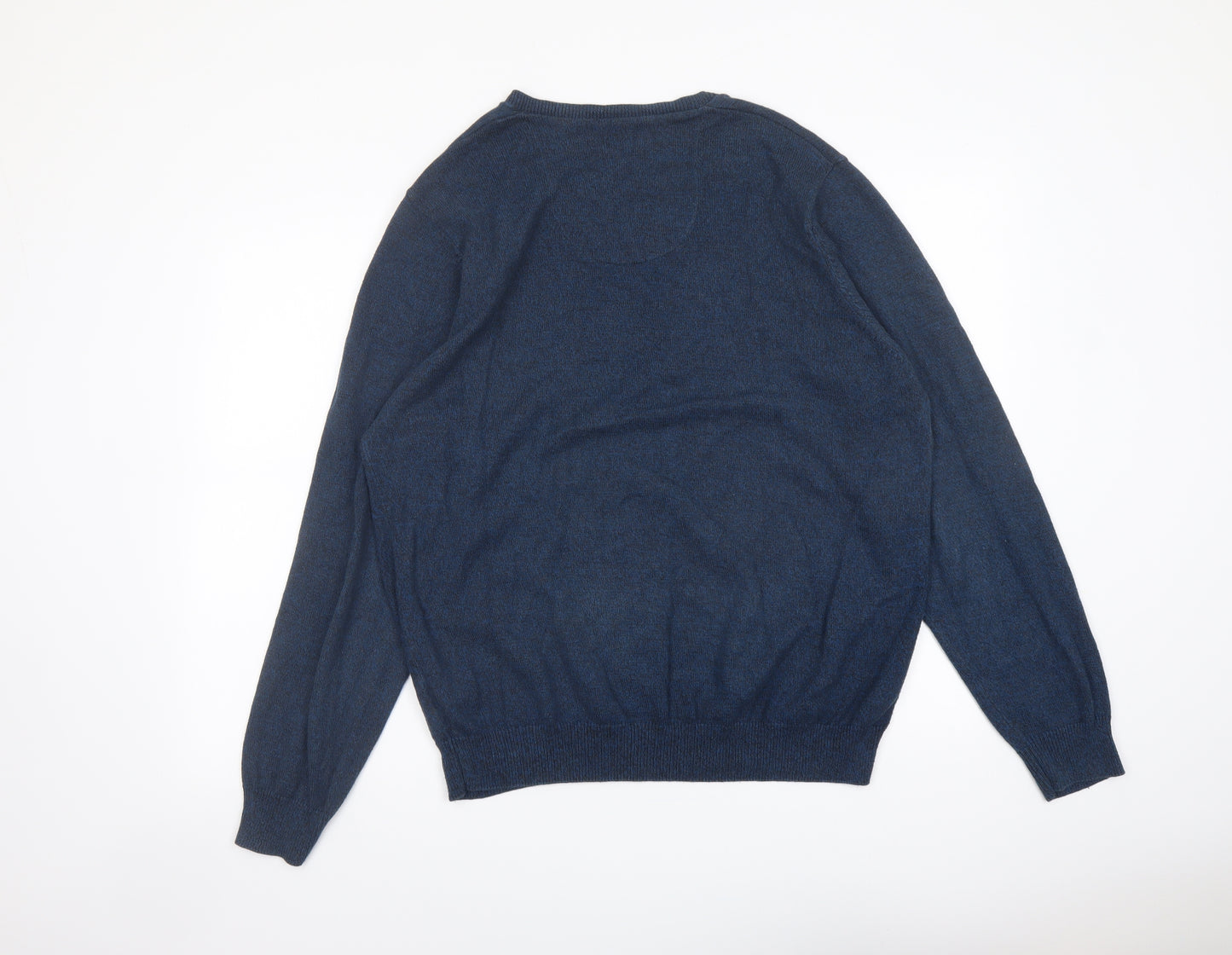 Marks and Spencer Mens Blue V-Neck Cotton Pullover Jumper Size L Long Sleeve