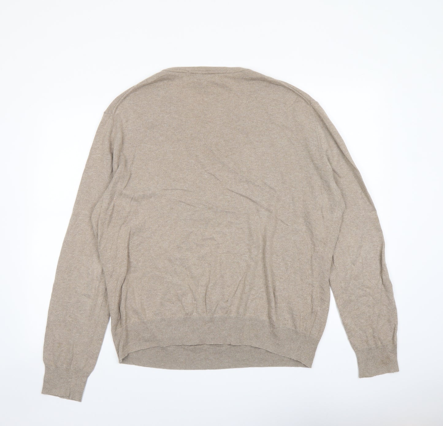 Gap Mens Beige V-Neck Cotton Pullover Jumper Size L Long Sleeve